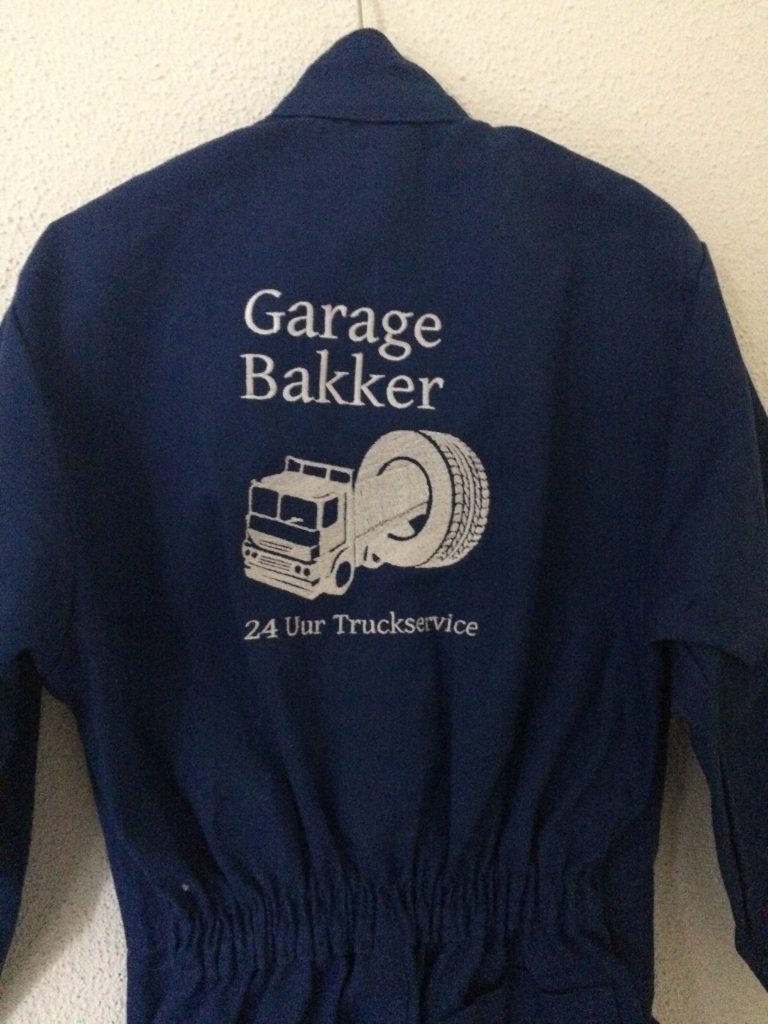 Bedrijfskleding, overalls met bedrijfslogo, garage Bakker, door ZijHaven3, borduurstudio Lemmer