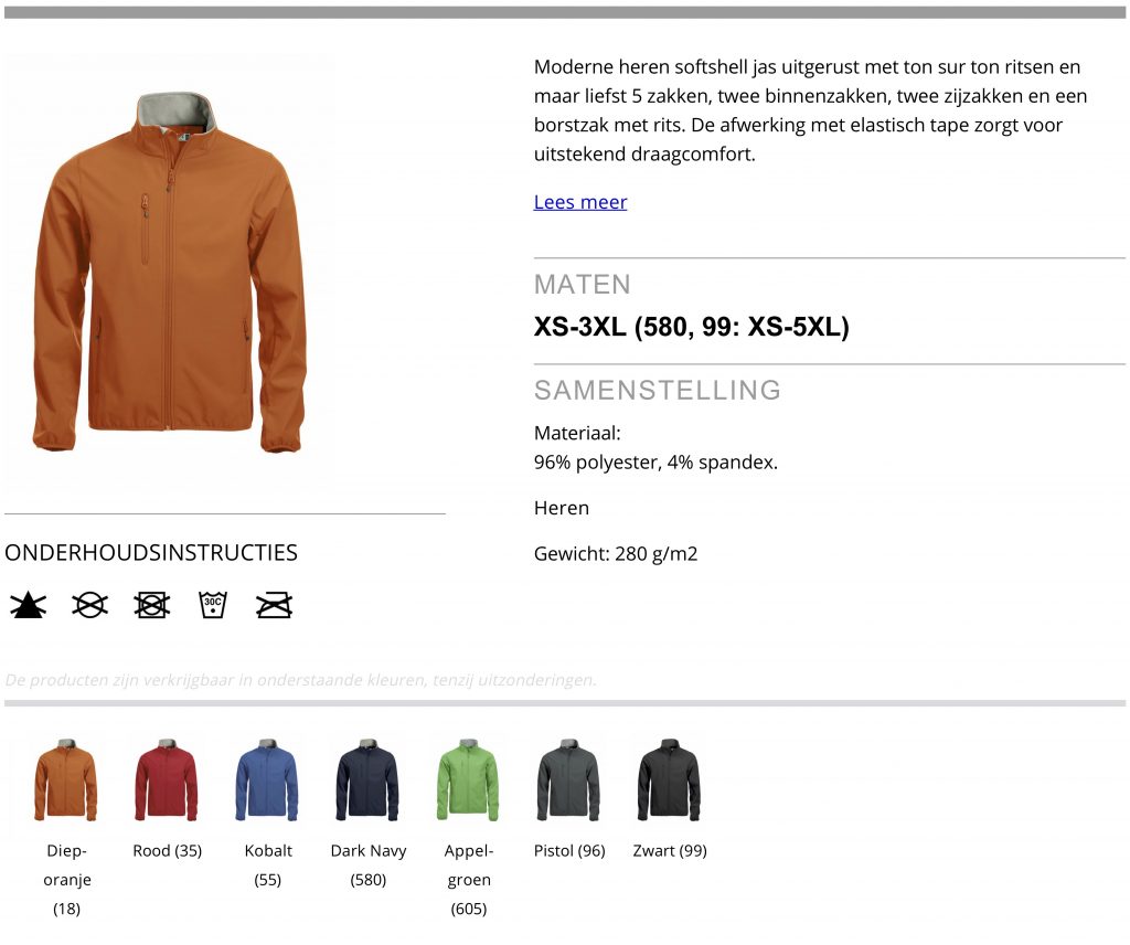 Softshell Jacket heren, product informatie