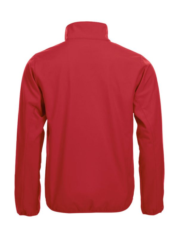 Softshell Jacket, rood, achterkant, met het logo Fries Paarden / Friesian Horses, door ZijHaven3, borduurstudio Lemmer