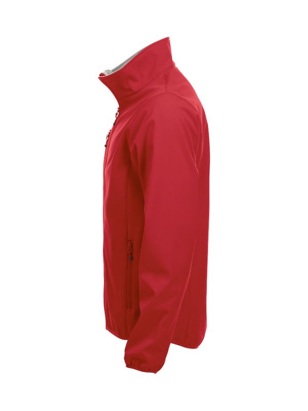 Softshell Jacket, rood, li-zijde, met het logo Fries Paarden / Friesian Horses, door ZijHaven3, borduurstudio Lemmer
