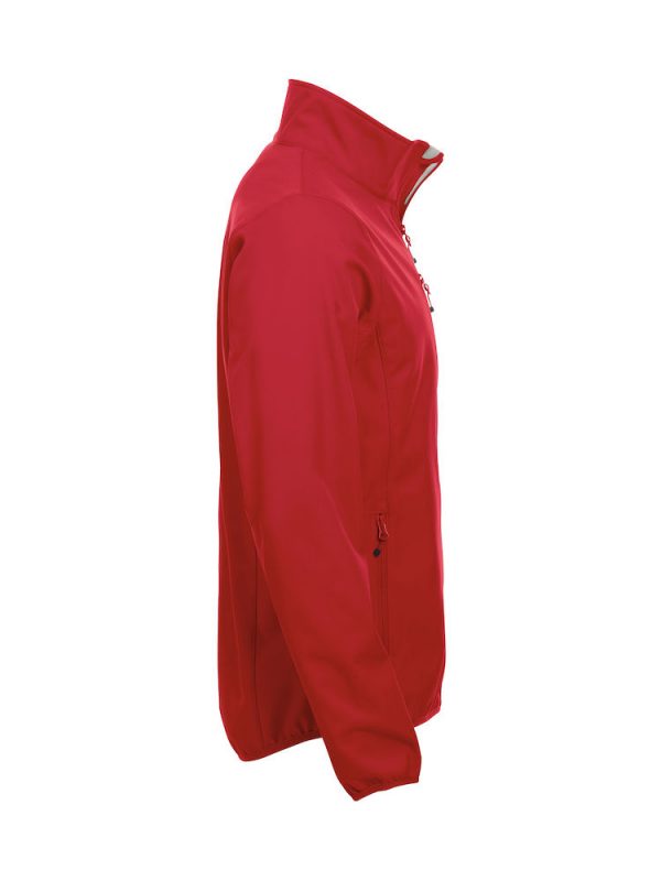 Softshell Jacket, rood, re-zijde, met het logo Fries Paarden / Friesian Horses, door ZijHaven3, borduurstudio Lemmer