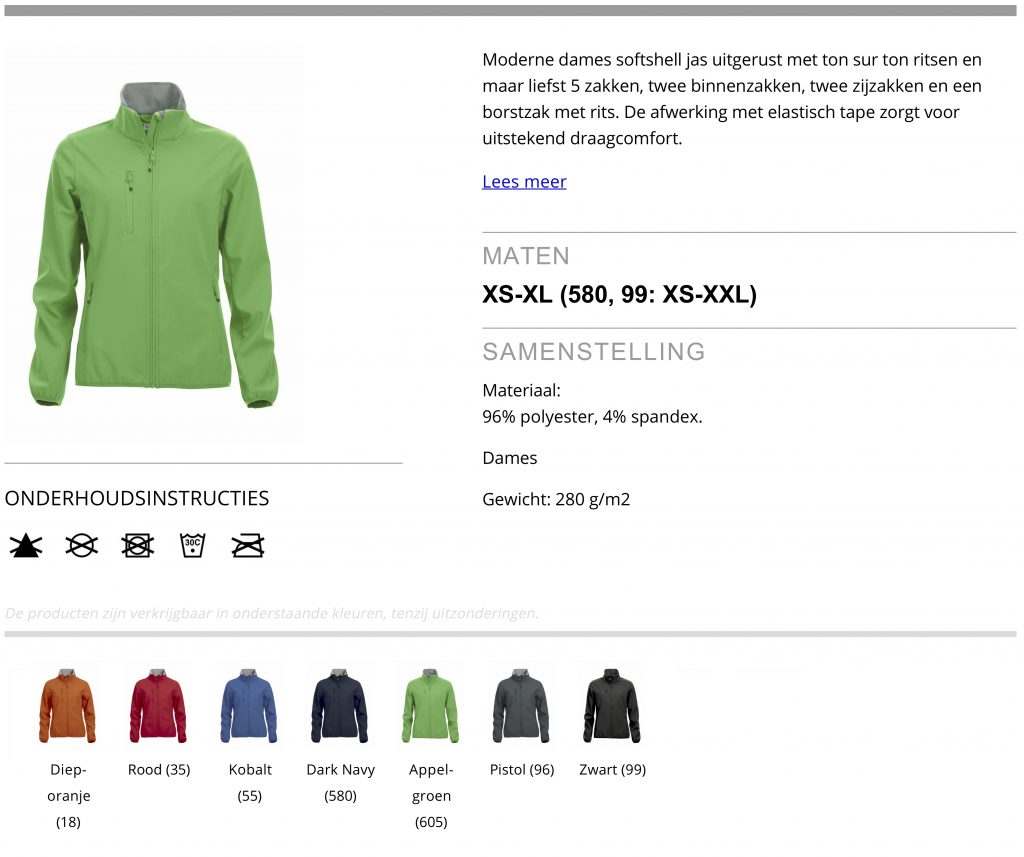 Softshell Jacket dames, product informatie