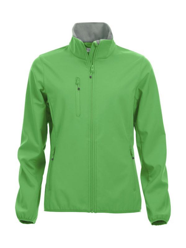 Softshell Jacket, dames, appel groen, met het logo Fries Paarden / Friesian Horses, door ZijHaven3, borduurstudio Lemmer