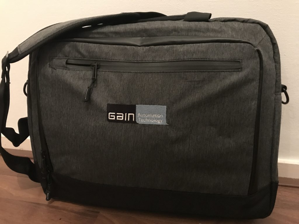 Company gear, Laptop bag with company logo Gain Automation Technology