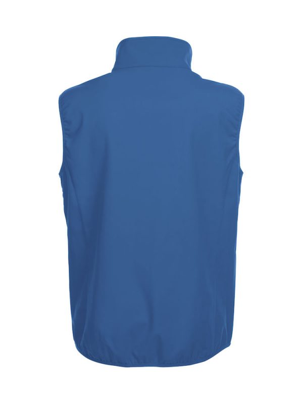 Softshell bodywarmer heren, kobalt blauw, achterzijde, met logo Friese Paarden / Friesian Horses, door ZijHaven3, borduurstudio Lemmer