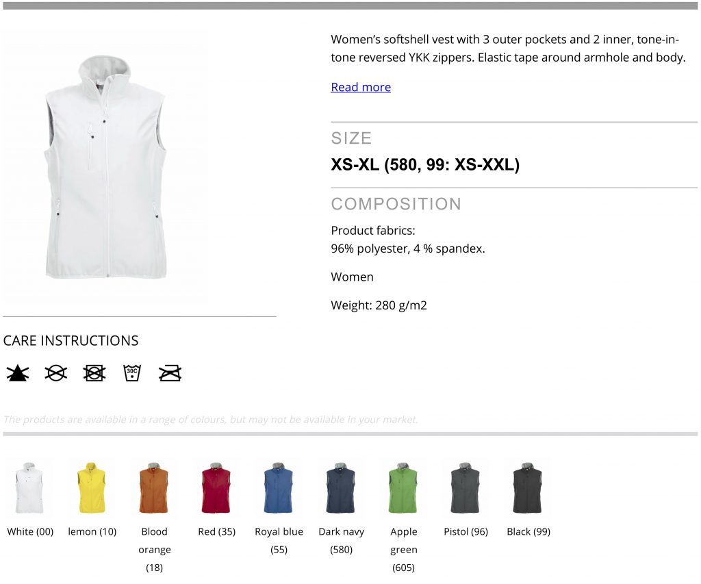 Softshell vest ladies, information sheet, by ZijHaven3, borduurstudio Lemmer
