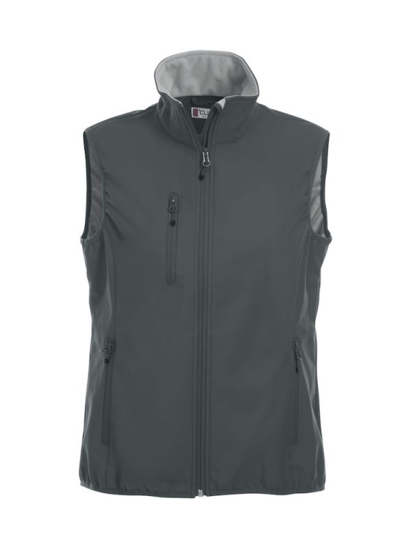 Softshell bodywarmer dames, pistol, voorzijde, met logo Friese Paarden / Friesian Horses, door ZijHaven3, borduurstudio Lemmer