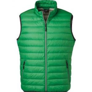 Mens Down vest, green, with logo Friese Paarden/Friesian Horses, by ZijHaven3, borduurstudio Lemmer