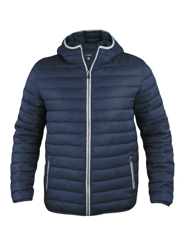 Gewatteerd dames/heren jack met vaste capuchon, dark navy, van Friese Paarden / Friesian Horses, van ZijHaven3,borduurstudio Lemmer