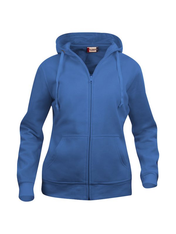 Hoody vest dames, kobalt blauw, met logo Friese Paarden / Friesian Horsen, door ZijHaven3, borduurstudio Lemmer