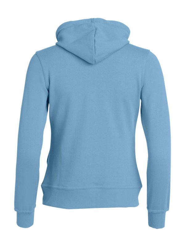 Hoody vest dames, licht blauw, met logo Friese Paarden / Friesian Horsen, door ZijHaven3, borduurstudio Lemmer