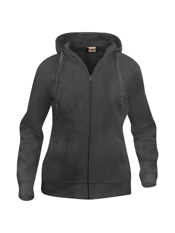 Hoody vest dames, antraciet, met logo Friese Paarden / Friesian Horsen, door ZijHaven3, borduurstudio Lemmer