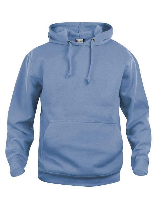 Hoody licht blauw, met logo Friese Paarden / Fresian Horses door ZijHaven3, borduurstudio Lemmer