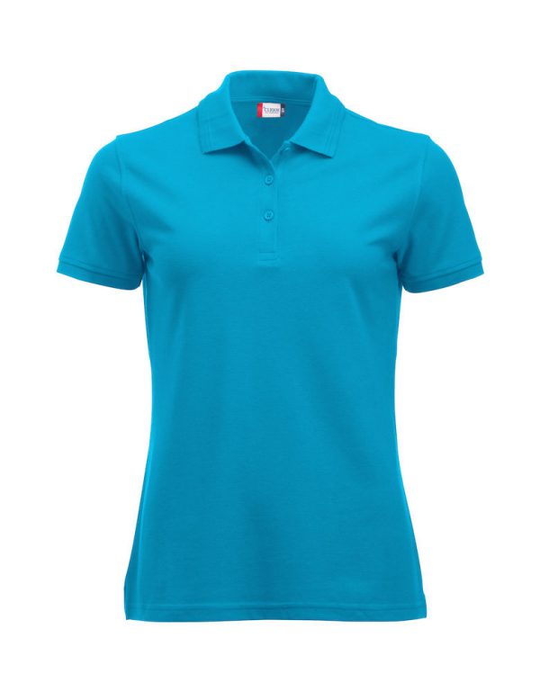 Poloshirt, dames, turquoise, met logo Friese Paarden/Friesian Horses, door ZijHaven3 borduurstudio Lemmer