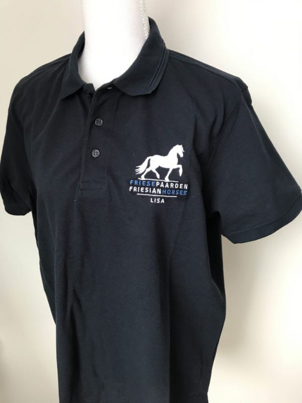 Heren polo met borstborduring logo Friese Paarden / Friesian Horses, door ZijHaven3, borduurstudio Lemmer