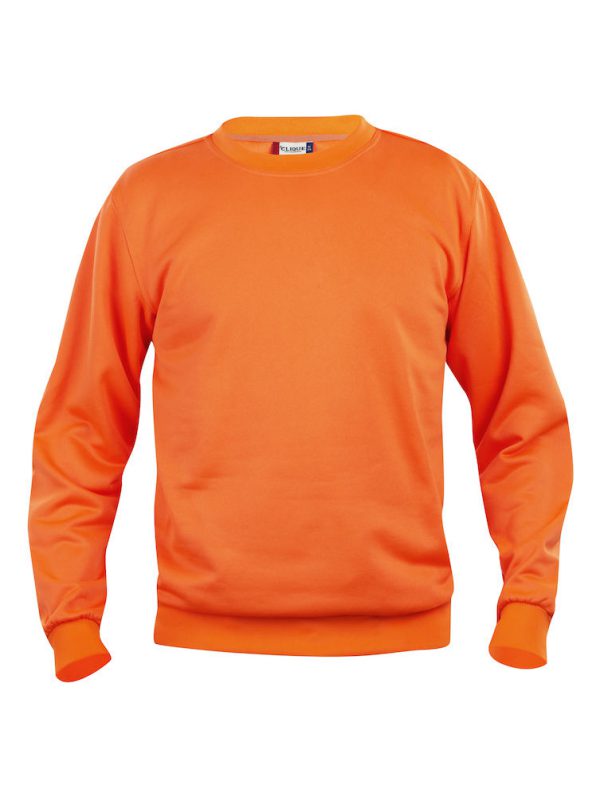 Sweater signaal oranje met logo Friese Paarden / Fresian Horses door ZijHaven3, borduurstudio Lemmer