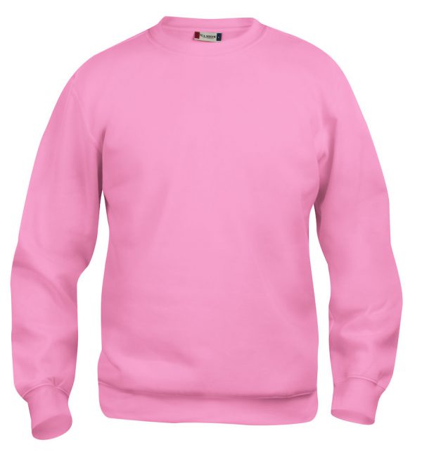 Sweater helder roze met logo Friese Paarden / Fresian Horses door ZijHaven3, borduurstudio Lemmer