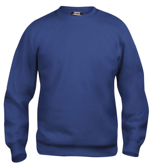 Sweater blauw met logo Friese Paarden / Fresian Horses door ZijHaven3, borduurstudio Lemmer