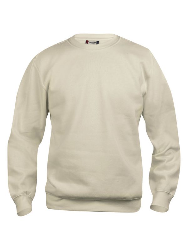 Sweater licht khaki met logo Friese Paarden / Fresian Horses door ZijHaven3, borduurstudio Lemmer