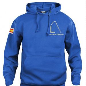 Hoody sweater, unisex, kobalt blauw, met logo Lemster Skûtsje, door ZijHaven3 borduurstudio Lemmer